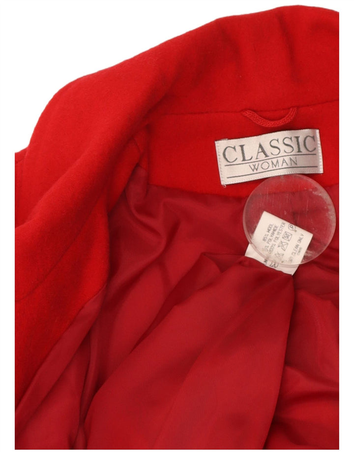 CLASSIC Womens Double Breasted Coat UK 14 Medium Red Wool Classic