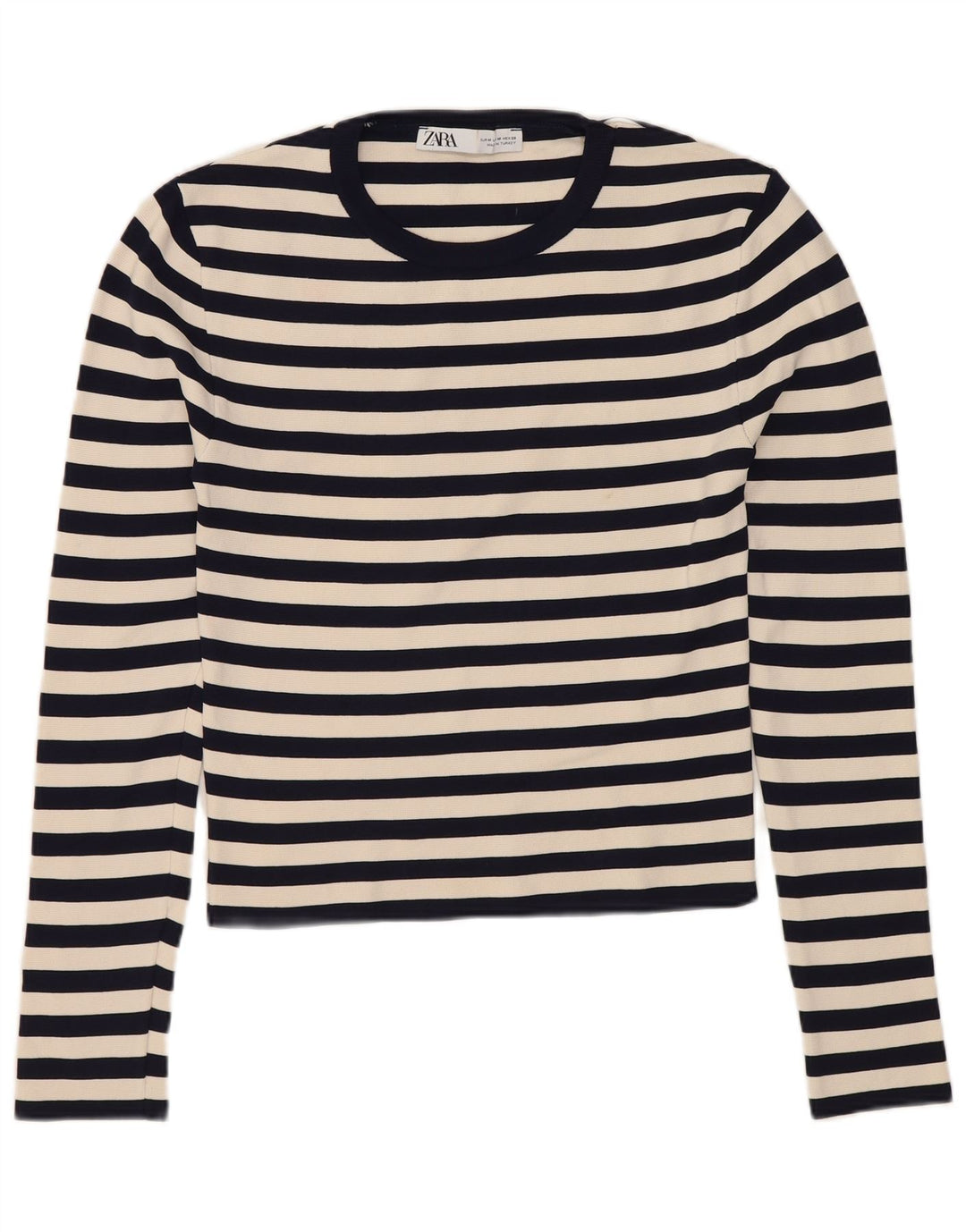 ZARA Γυναικεία Crop Top μακρυμάνικη UK 12 Medium Navy Blue ριγέ πολυαμίδιο