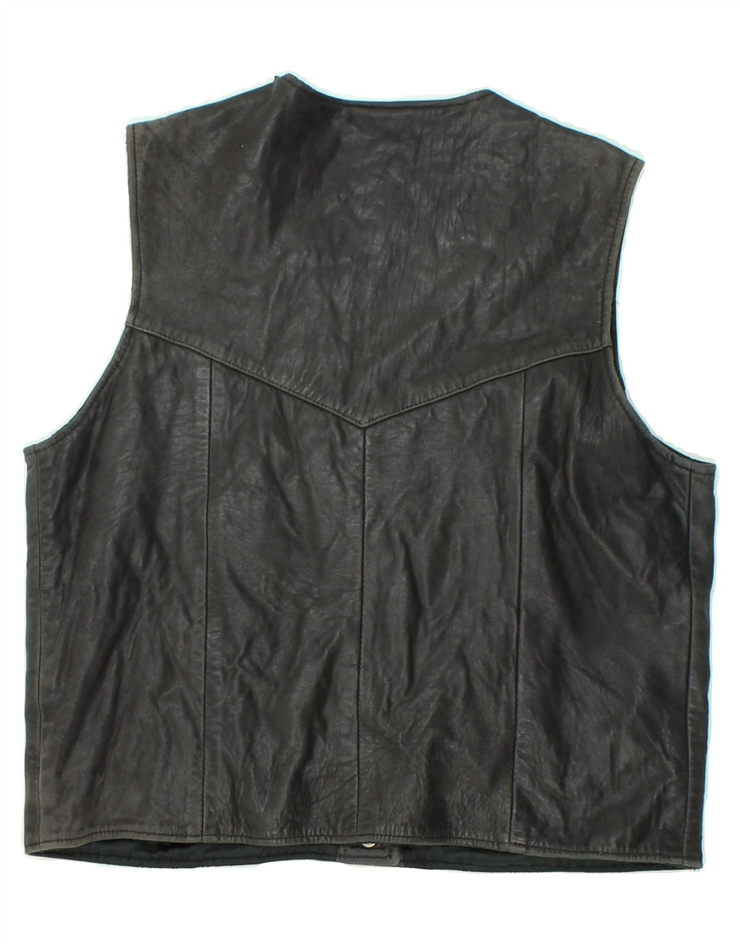 VINTAGE Γυναικείο Δερμάτινο Gilet UK 14 Large Μαύρο