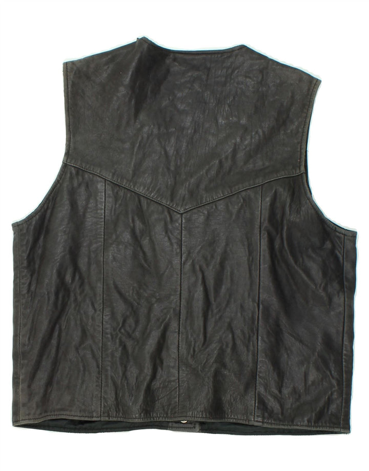 VINTAGE Γυναικείο Δερμάτινο Gilet UK 14 Large Μαύρο