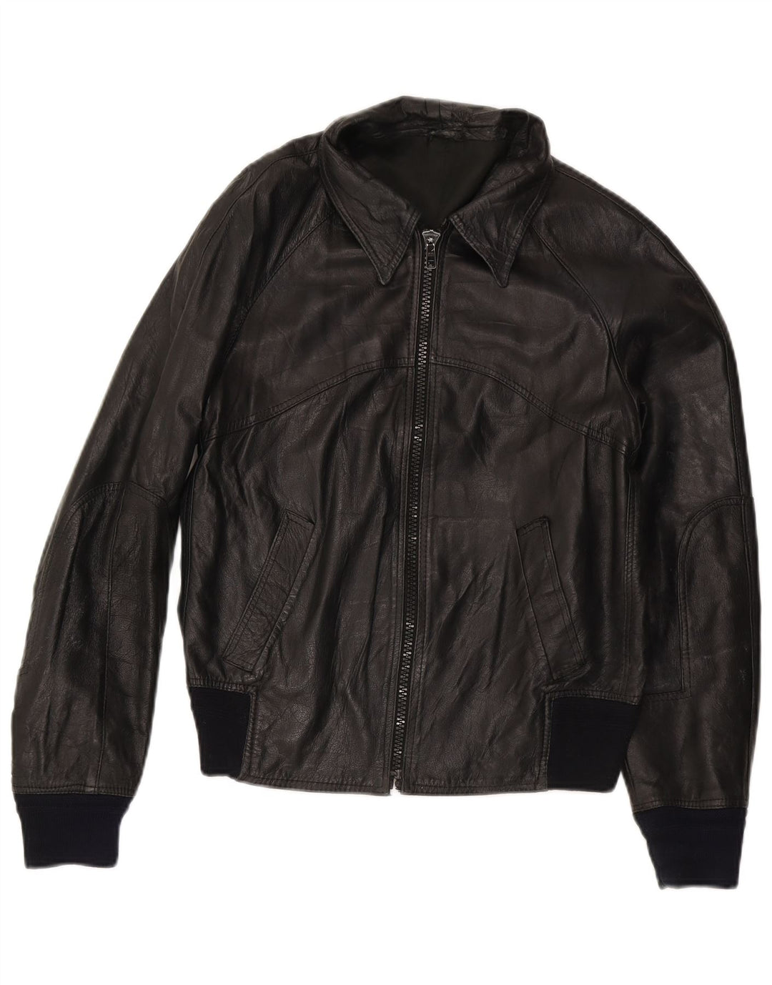 Vintage Γυναικείο Bomber Δερμάτινο Μπουφάν IT 50 XL Μαύρο Δερμάτινο