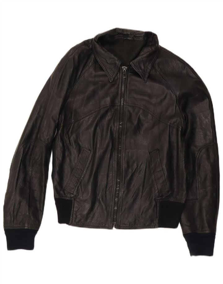 Vintage Γυναικείο Bomber Δερμάτινο Μπουφάν IT 50 XL Μαύρο Δερμάτινο