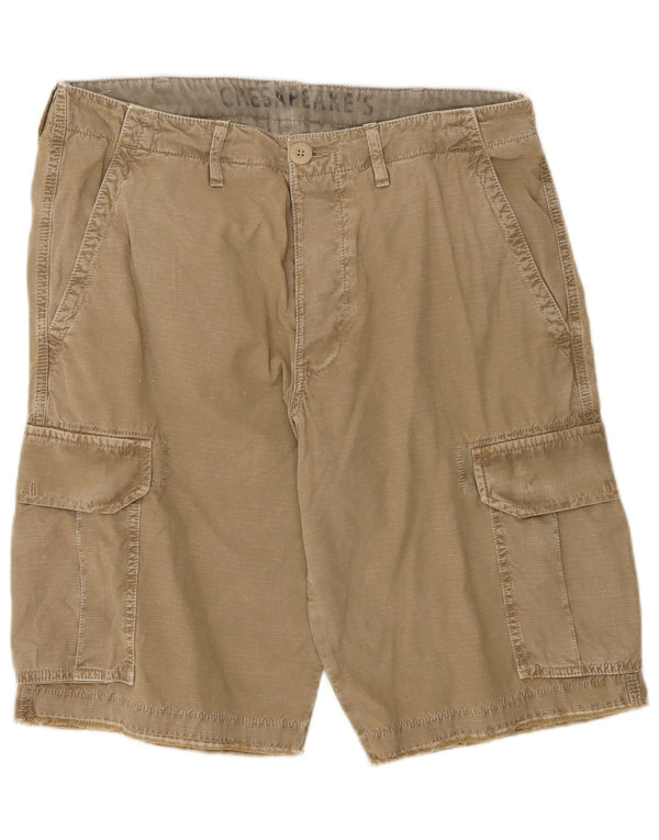 Vintage Mens Cargo Shorts W33 Medium Khaki Pinstripe Cotton