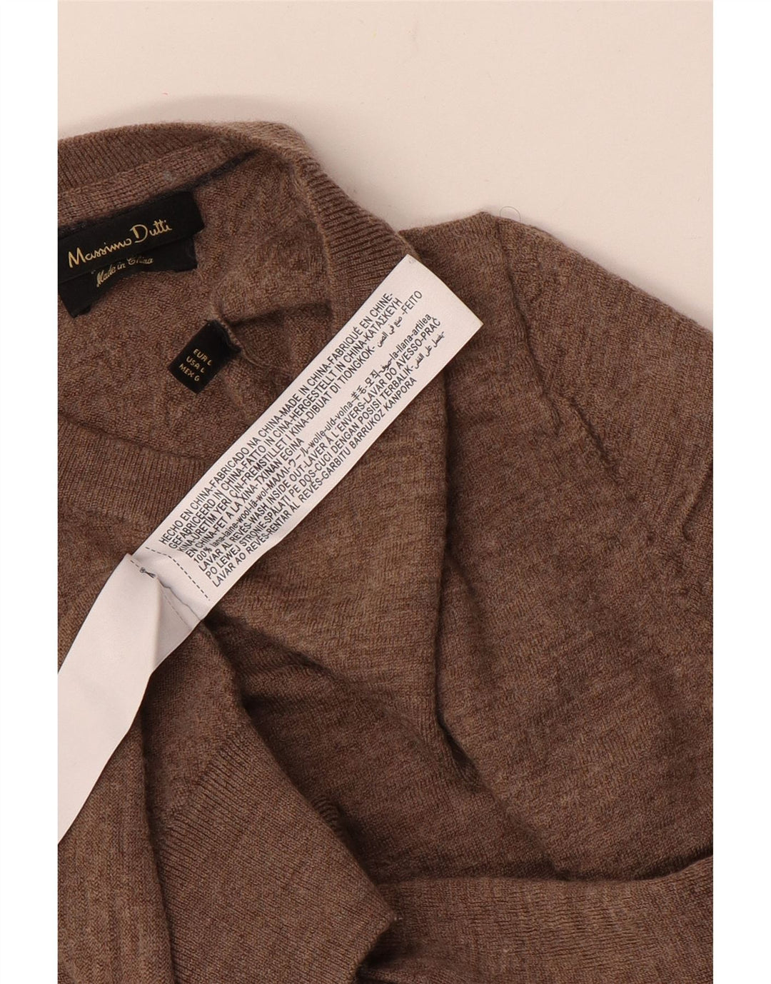 Massimo Dutti Γυναικείο πουλόβερ με λαιμόκοψη UK 14 μεγάλο καφέ μαλλί
