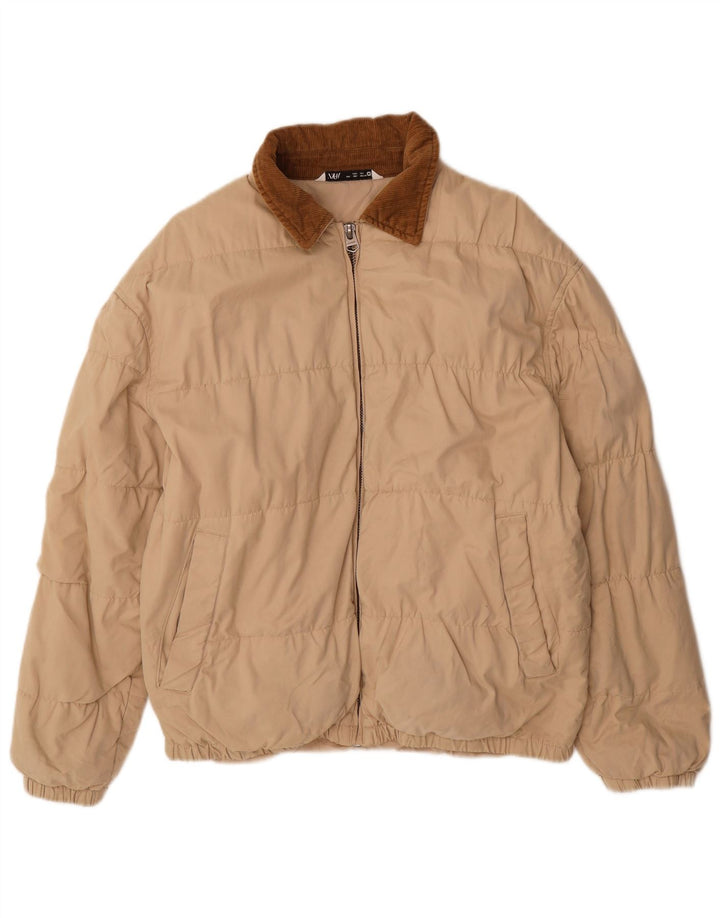 Zara Ανδρικό Bomber Jacket UK 40 Large Beige Colourblock Polyester