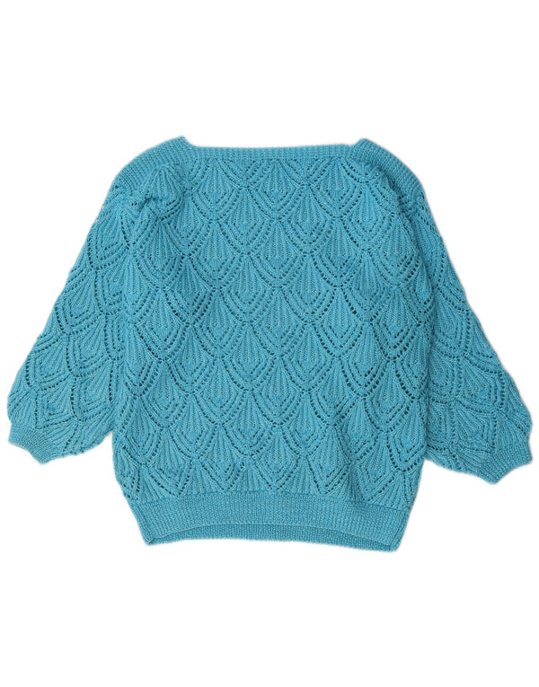 Vintage Womens Boat Neck Jumper Sweater UK 14 Large Blue