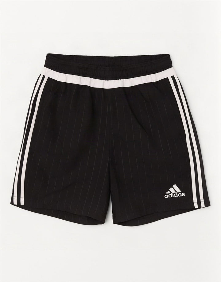 Ανδρικό αθλητικό σορτς Adidas από μεσαίο μαύρο ριγέ πολυεστέρα