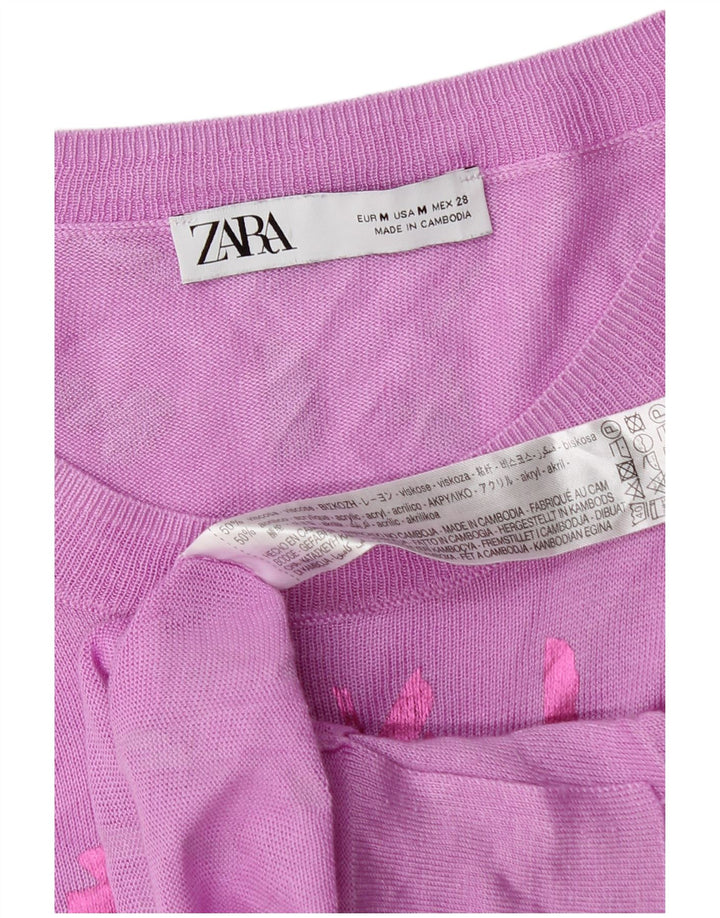 Zara Γυναικείο Abstract Pattern πουλόβερ με λαιμόκοψη UK 14 Medium Pink