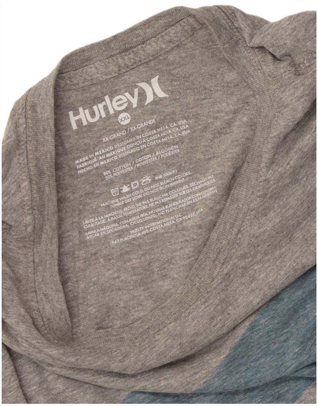Ανδρικό γραφικό T-Shirt Hurley Top 2XL Γκρι βαμβακερό