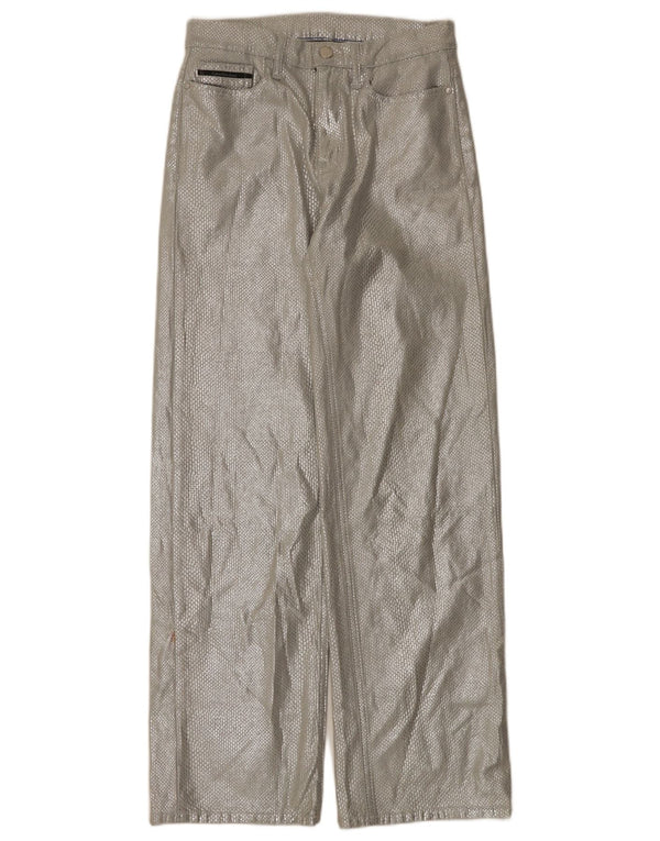 Calvin Klein Womens High Waist Casual Trousers W28 L32 Silver Animal Print