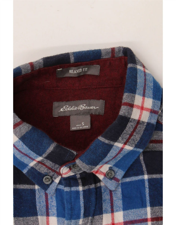 EDDIE BAUER Mens Relaxed Fit Flannel Shirt Small Blue Check Cotton Vintage Eddie Bauer and Second-Hand Eddie Bauer from Messina Hembry 