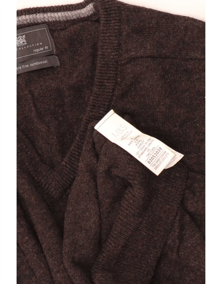 Marks & Spencer Ανδρικό πουλόβερ με κανονική εφαρμογή με λαιμόκοψη 3XL καφέ μαλλί