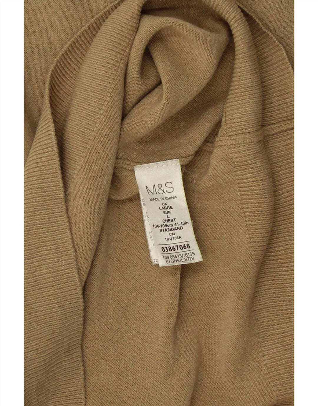 Marks & Spencer Ανδρικό πουλόβερ με λαιμόκοψη με λαιμόκοψη Μεγάλο μπεζ ακρυλικό