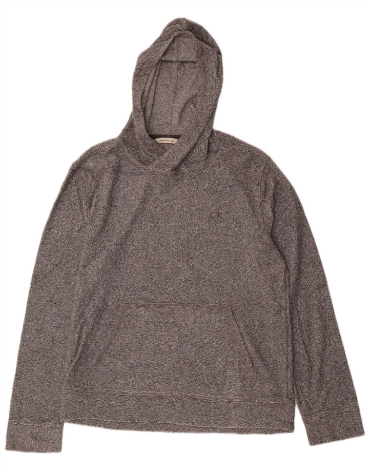 CALVIN KLEIN JEANS Γυναικείο μπλουζάκι με κουκούλα UK 14 μεσαίο γκρι βαμβάκι