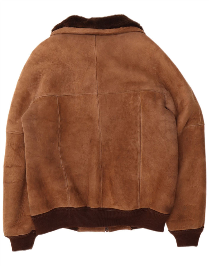 Vintage Ανδρικό Shearling Jacket IT 52 XL Brown Colourblock