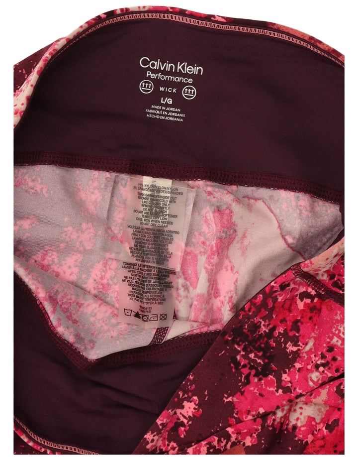 CALVIN KLEIN Γυναικεία κολάν αφηρημένα σχέδια UK 14 μεγάλα νάιλον μπορντό