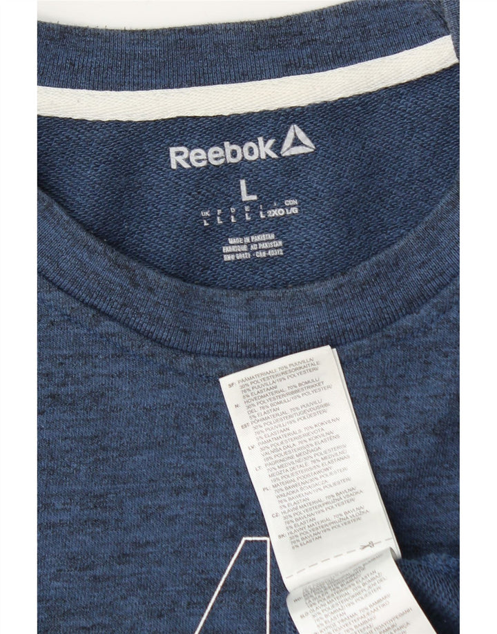 Ανδρικό γραφικό φούτερ Reebok, Μπλουζάκι από βαμβακερό, μεγάλο μπλε ναυτικό