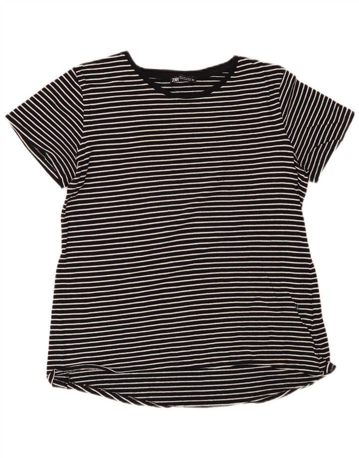 Zara Γυναικείο T-Shirt Top UK 10 Small Black ριγέ