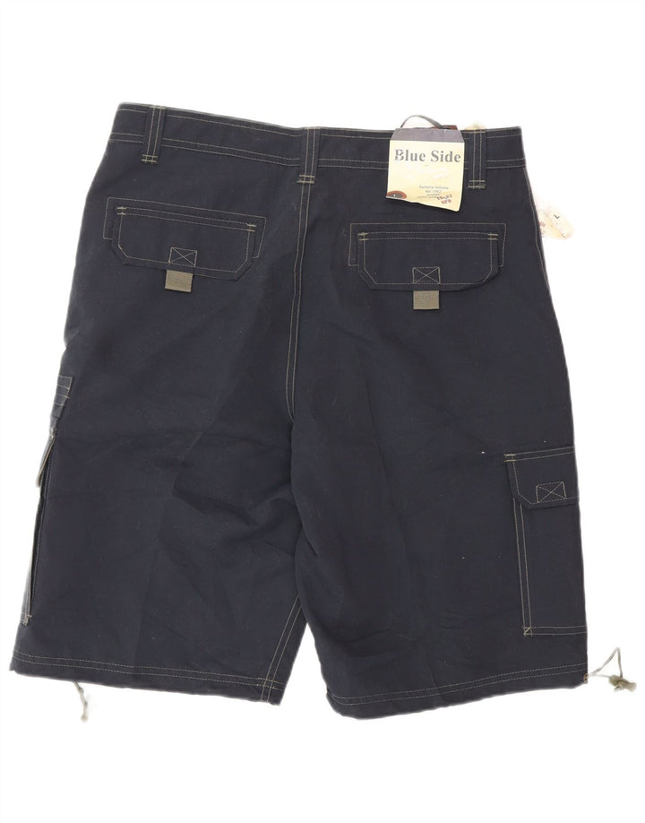 Μπλε Πλαϊνό Ανδρικό Σορτς Cargo Μεγάλο W34 Navy Blue Polyester