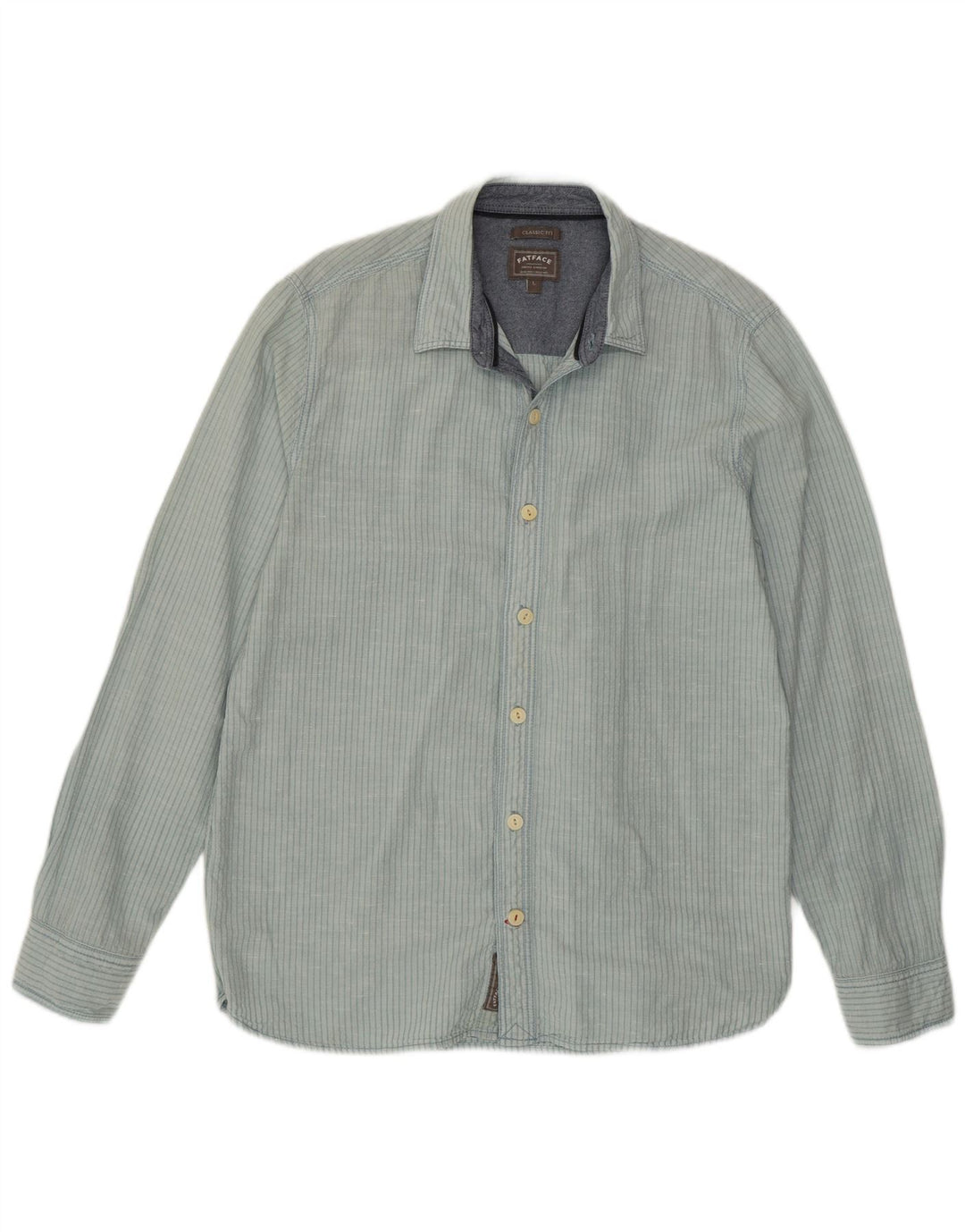 Fat Face Ανδρικό πουκάμισο Classic Fit Μεγάλο μπλε ριγέ λινό