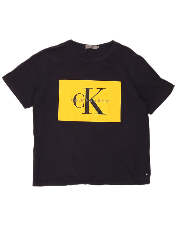 Γυναικείο γραφικό μπλουζάκι Calvin Klein Jeans Top UK 18 XL Navy Blue Cotton
