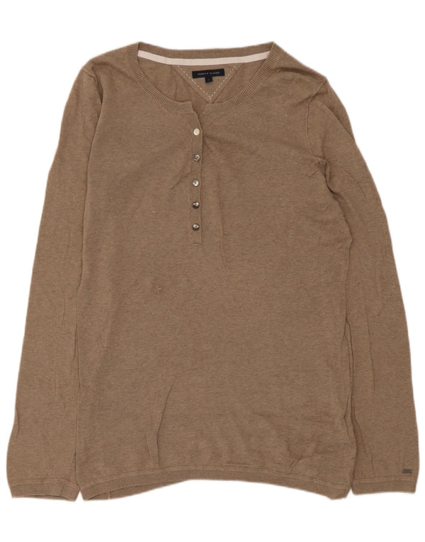 Tommy Hilfiger Γυναικείο πουλόβερ με λαιμόκαυστο UK 14 μεγάλο καφέ βαμβακερό