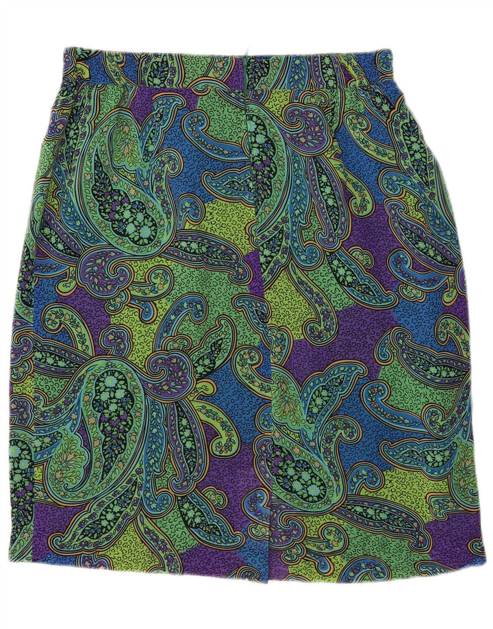 Vintage Γυναικεία Pencil Φούστα IT 44 Medium W34 Green Paisley Polyester