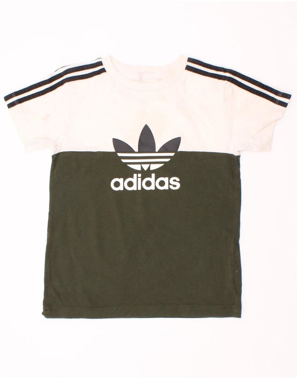 Adidas Boys Graphic T-Shirt Top 3-4 Years Khaki Colourblock Cotton