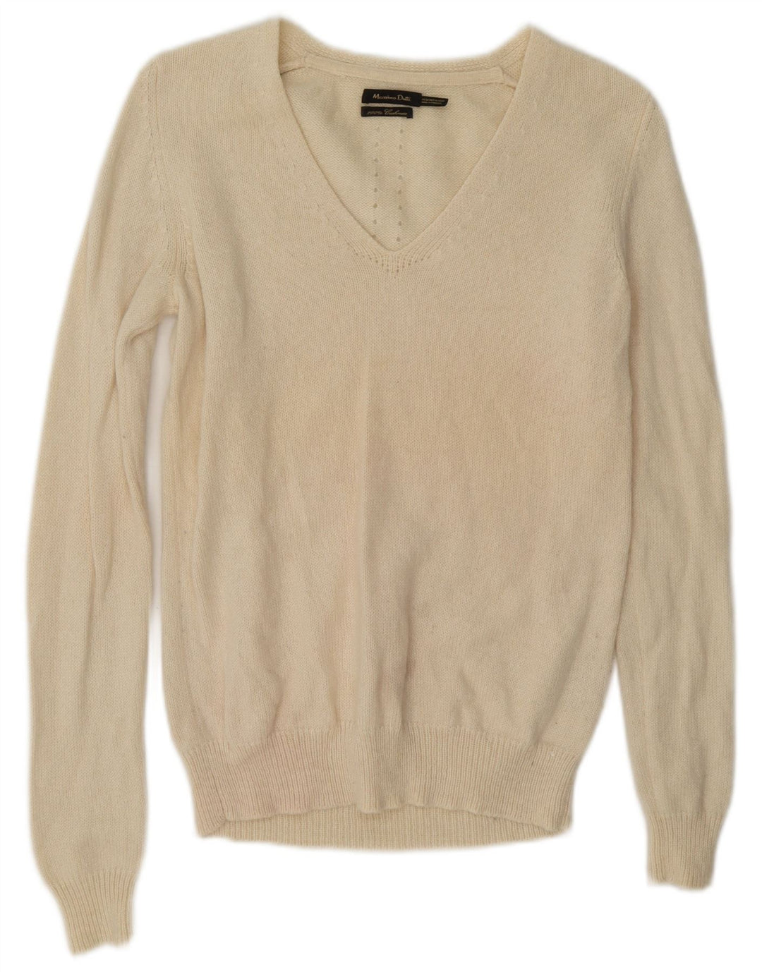 Massimo Dutti Γυναικείο πουλόβερ με λαιμόκοψη με V λαιμόκοψη UK 14 Medium Off White Cashmere