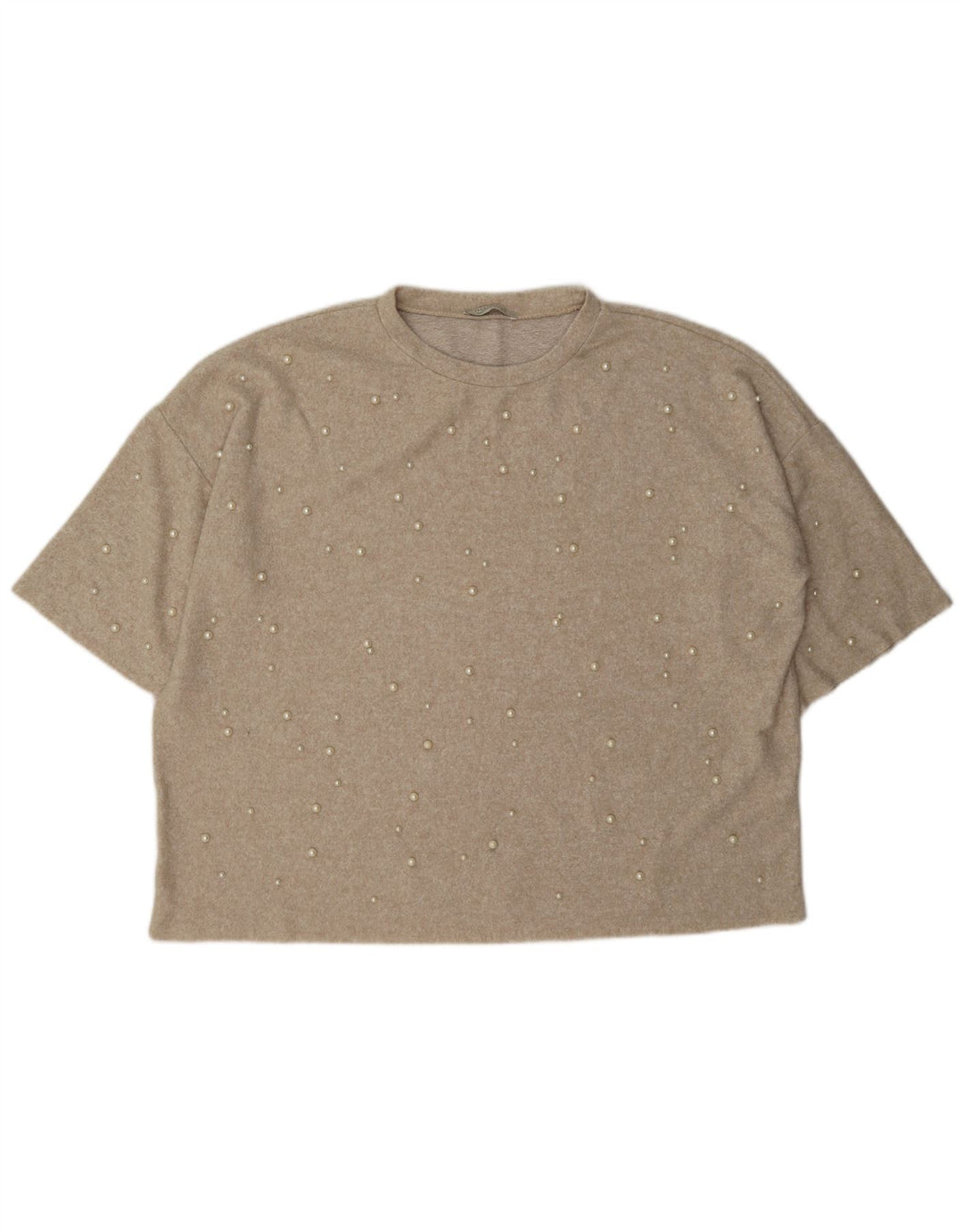 Zara Γυναικείο T-Shirt Top UK 16 Large Beige Spotted