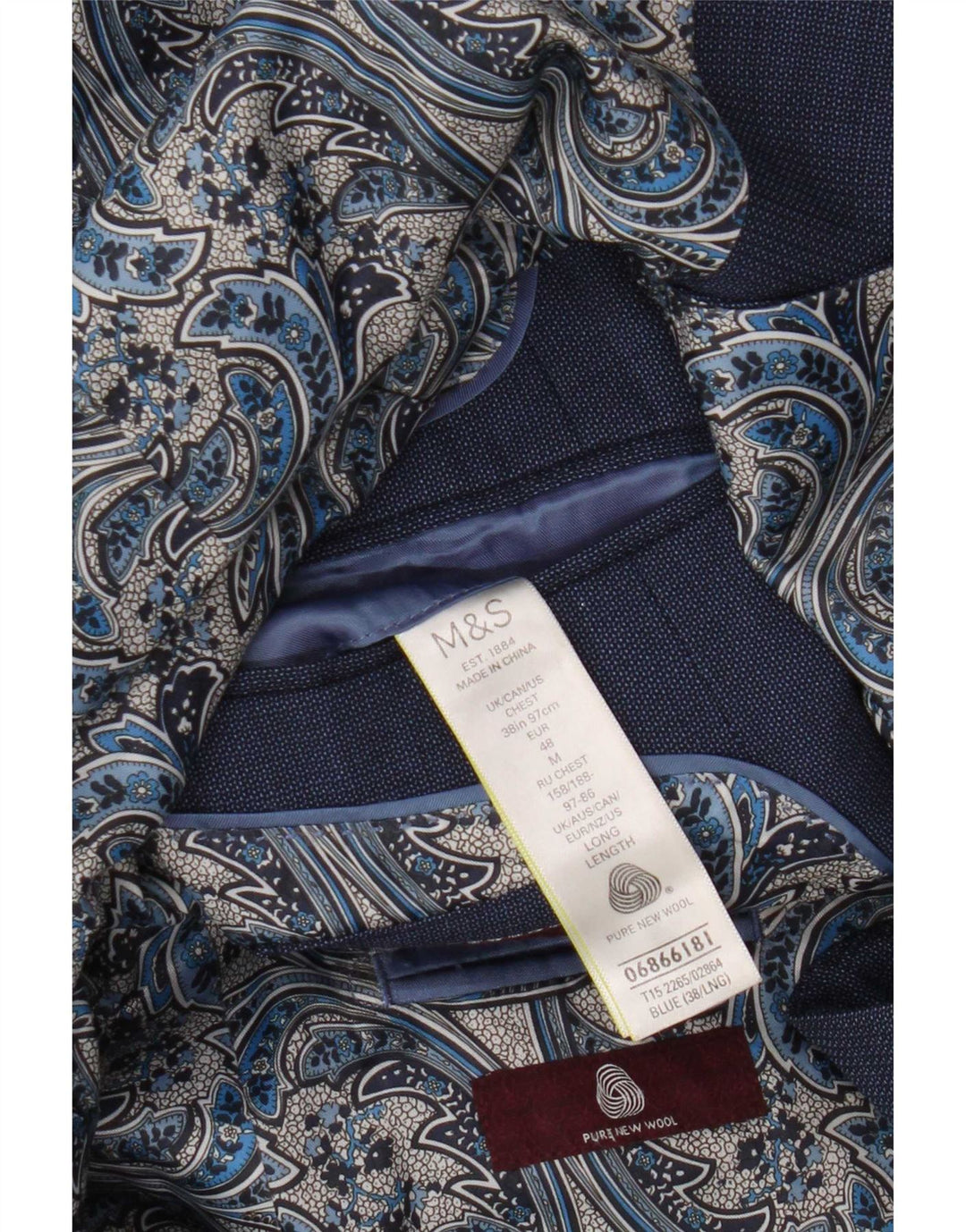 Marks & Spencer Ανδρικό σακάκι σακάκι με 2 κουμπιά UK 38 Medium Blue Wool