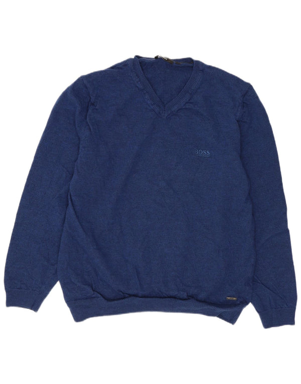 Πουλόβερ Hugo Boss Boys με V λαιμόκοψη 11-12 ετών Μεγάλο Navy Blue