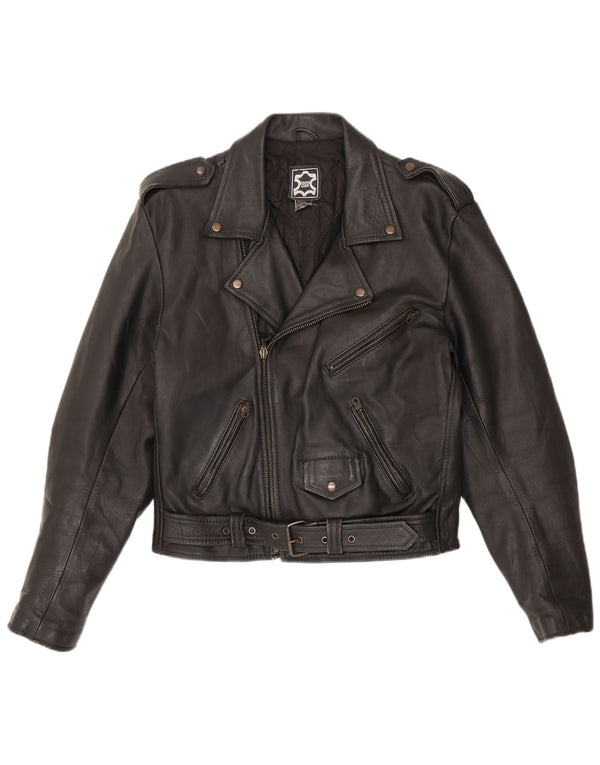 Vintage Ανδρικό Military Leather Biker Jacket IT 50 Medium Black