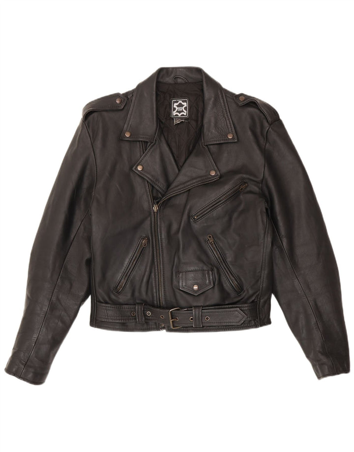 Vintage Ανδρικό Military Leather Biker Jacket IT 50 Medium Black