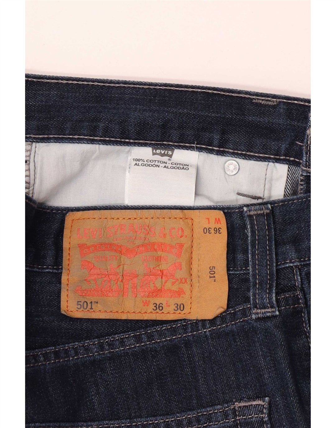 Levi's Mens 501 Straight Jeans W36 L30 Navy Blue Cotton