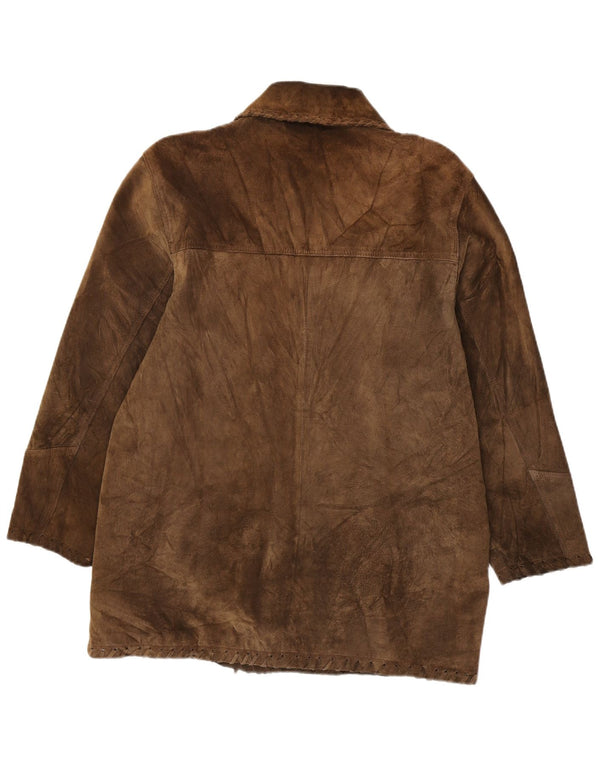 VINTAGE Γυναικείο Suede Jacket UK 16 Large Brown Δερμάτινο