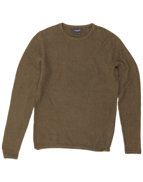 Jack & Jones Mens Crew Neck Jumper Sweater Small Khaki Cotton