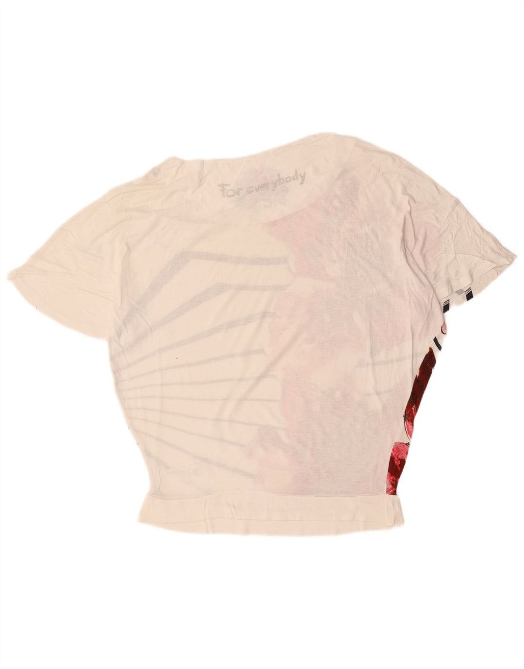 DESIGUAL Γυναικείο γραφικό μπλουζάκι UK 16 μεγάλο λευκό φλοράλ βαμβακερό