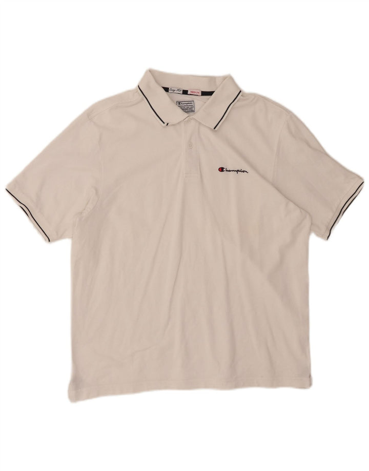 CHAMPION Mens Easy Fit Polo Shirt Medium White Cotton