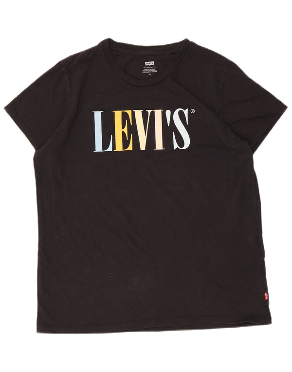 Levi's Womens Graphic T-Shirt Top UK 14 Large Black Cotton