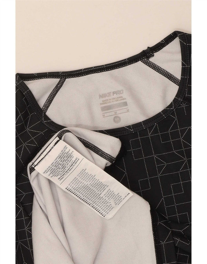 Nike γυναικείο Dri Fit Top μακρυμάνικο UK 12 Μεσαίο μαύρο γεωμετρικό πολυεστέρα