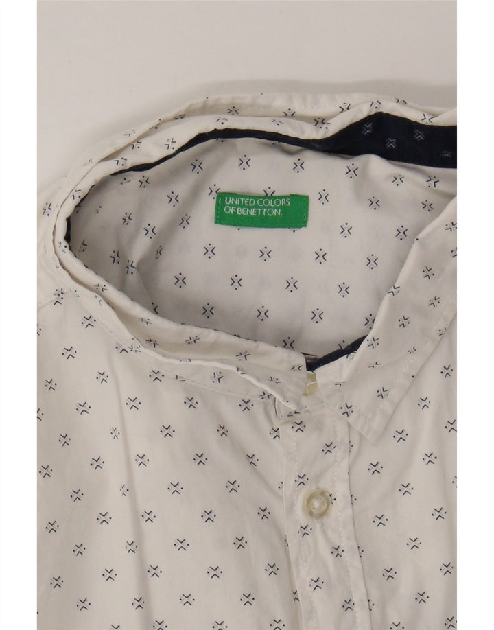 BENETTON Boys Short Sleeve Shirt 13-14 Years White Geometric Vintage Benetton and Second-Hand Benetton from Messina Hembry 