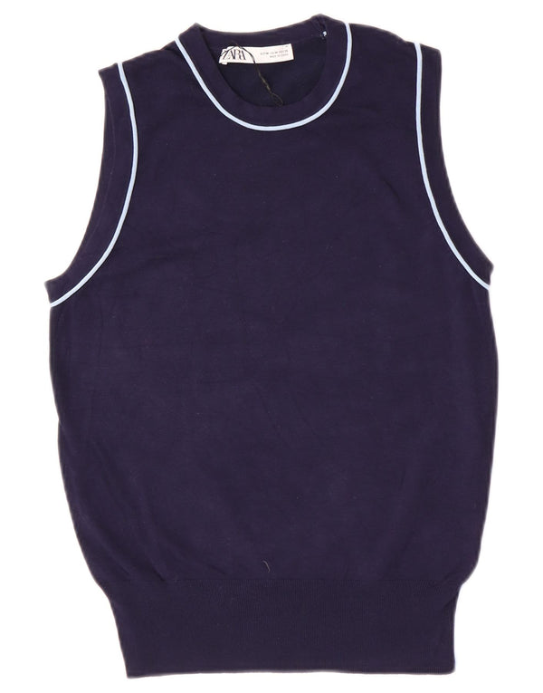 Zara Γυναικείο Γιλέκο Tank Top UK 12 Medium Navy Blue Viscose