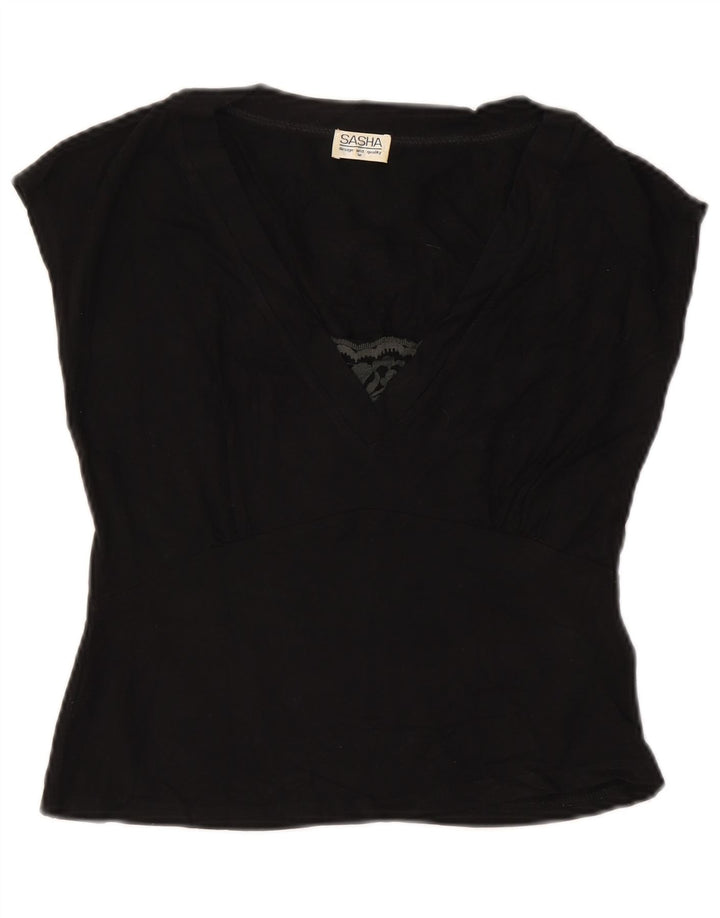 SASHA Γυναικεία Crop Μπλούζα Τοπ UK 12 Medium Black Viscose