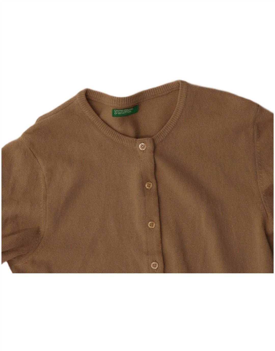 BENETTON Γυναικείο πουλόβερ ζακέτα UK 10 Μικρό μπεζ παρθένο μαλλί