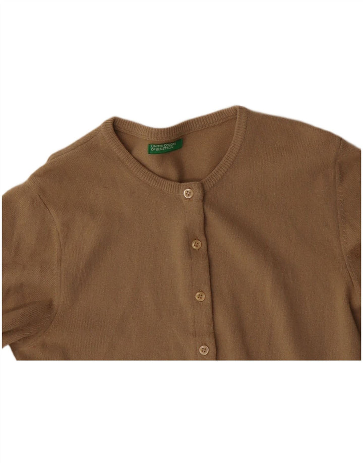 BENETTON Γυναικείο πουλόβερ ζακέτα UK 10 Μικρό μπεζ παρθένο μαλλί