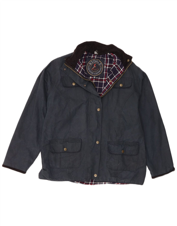 Γυναικείο κερωμένο βαμβακερό μπουφάν Rydale UK 16 Large Navy Blue
