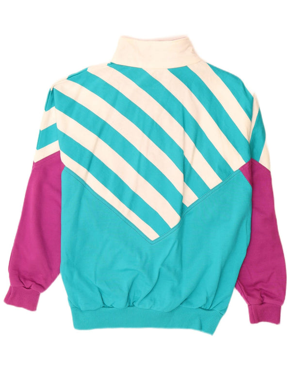 Vintage γυναικείο γραφικό φούτερ Jumper UK 12 Medium Blue Colourblock