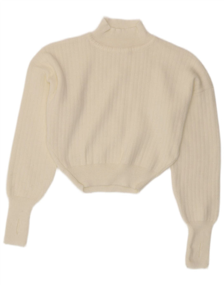 Vintage γυναικείο πουλόβερ με λαιμό χελώνα Crop UK 14 Medium White