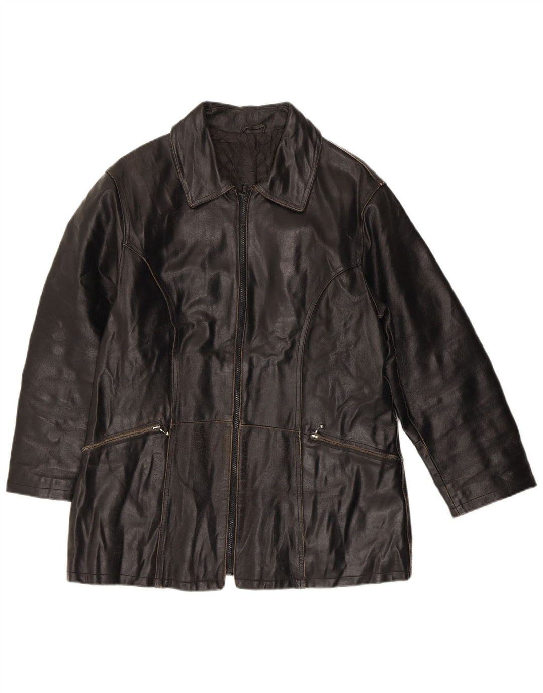 VINTAGE Γυναικείο Δερμάτινο Μπουφάν IT 42 Μεσαίο Μαύρο Δερμάτινο